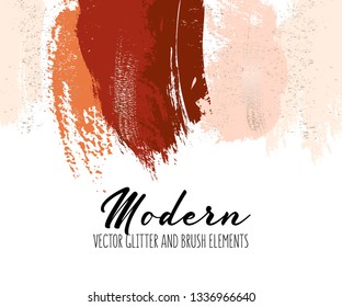 Creative red orange brush strokes glitter elements. Contrast shining sparkle simple design.  Modern background for advertising, wedding, invitation, web, banner, card, pattern, wallpaper. Vector.