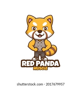 Creative Red Panda Muscle Fitness Cartoon Mascot Logo Design
