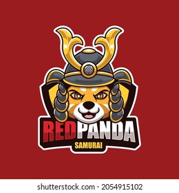 Diseño del logotipo de la mascota de caricaturas de Samurai creativo Panda rojo