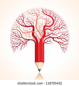 creative red pencil tree branch stock vector