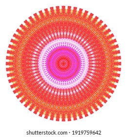 Creativo símbolo redondo de puntos rojos y rosas. Resumen del logotipo simétrico. Cuentas de color mosaico. El círculo marca un icono de arte floral de píxel moderno. Dibujo decorativo de adorno de patrón eps10.