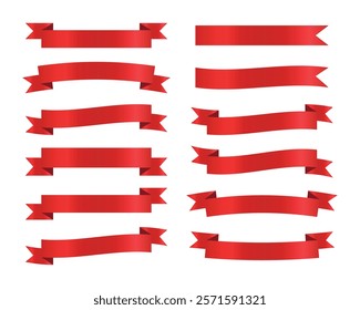 Creative red ribbon banners set. Red ribbons elements set. Premium ribbons collection on white background. Royal ribbons set for promotion design. Vector graphic. stock illustration