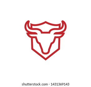 Creative Red Shield Bull Logo Design Symbol Vector Illustration