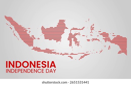 Creative red striped map of Indonesia with modern abstract aesthetic for Independence Day celebration background