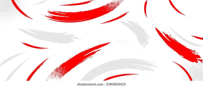 Creative red and white abstract sports background with grunge texture, brush stroke