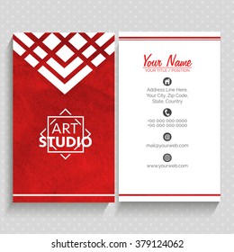 Creative Red And White, Vertical Business Card, Name Card Or Visiting Card Set With Abstract Design.