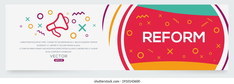 Texto creativo (reforma) escrito en burbuja de voz, ilustración vectorial.
