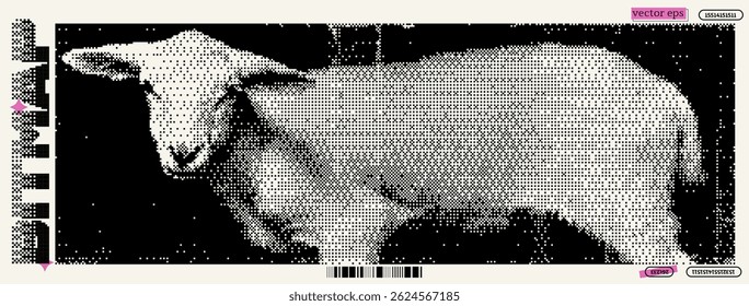 Creative reinterpretation of a sheep in pixel art style inspired by dadaism and y2k aesthetics through vibrant bitmap designs