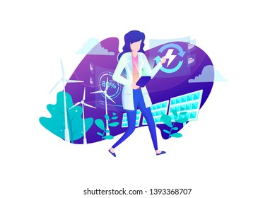 Creative Renewable Energy Vector Illustration In Isolated White Background, suitable for landing page, ui, web banners, mobile apps intro card, print, news editorial, flyer, and event graphics.