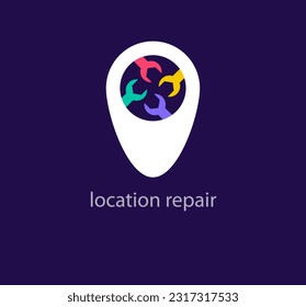Creative repair area logo. Unique color transitions. Unique repair wrench and location logo template. vector