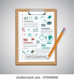 Creative report  on notepaper  infographic  with pencil.