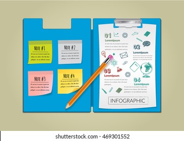 Creative report on notepaper infographic with pencil.