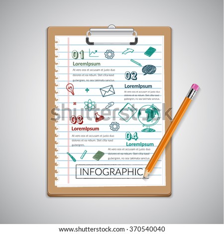 Creative report  on notepaper  infographic  with pencil.