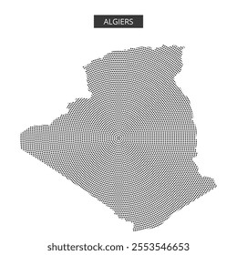 A creative representation of Algiers with a dotted pattern highlights the city's distinct outline against a light background.