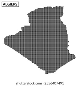 A creative representation of Algiers with a dotted pattern highlights the city's distinct outline against a light background.