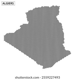 A creative representation of Algiers with a dotted pattern highlights the city's distinct outline against a light background.