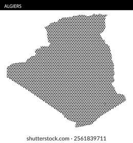 A creative representation of Algiers with a dotted pattern highlights the city's distinct outline against a light background.