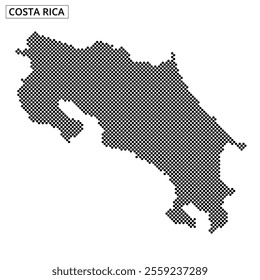 A creative representation of the Costa Rica map using a dotted pattern with abstract lines in the background.