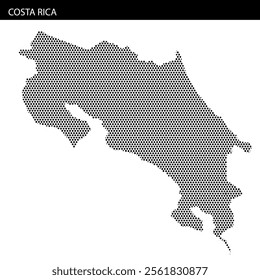 A creative representation of the Costa Rica map using a dotted pattern with abstract lines in the background.