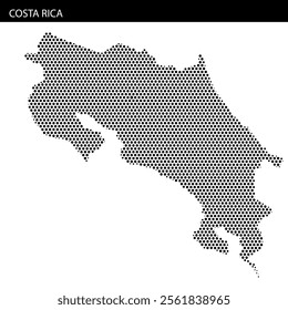 A creative representation of the Costa Rica map using a dotted pattern with abstract lines in the background.