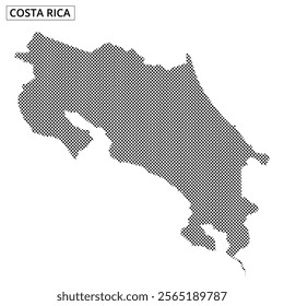 A creative representation of the Costa Rica map using a dotted pattern with abstract lines in the background.