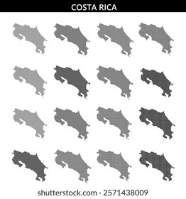 A creative representation of the Costa Rica map using a dotted pattern with abstract lines in the background.