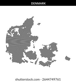 Creative representation of Denmark using striped lines in black.