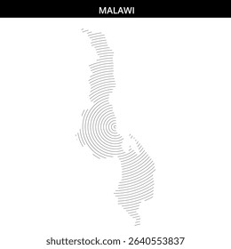 Creative representation of Malawi's outline using spiral lines.