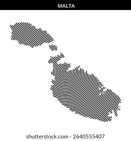 Creative representation of Malta's outline using fingerprint patterns.