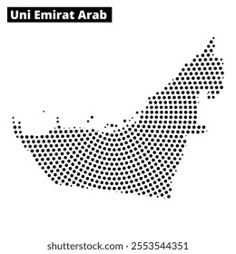 A creative representation of the map of United Arab Emirates using a dotted pattern showcasing the country’s shape and features.