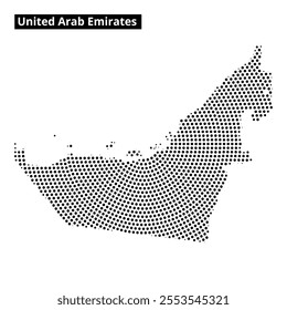 A creative representation of the map of United Arab Emirates using a dotted pattern showcasing the country’s shape and features.