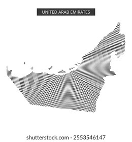 A creative representation of the map of United Arab Emirates using a dotted pattern showcasing the country’s shape and features.