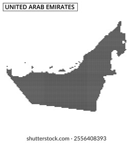 A creative representation of the map of United Arab Emirates using a dotted pattern showcasing the country’s shape and features.