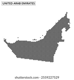 A creative representation of the map of United Arab Emirates using a dotted pattern showcasing the country’s shape and features.