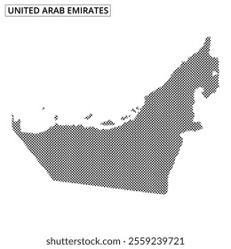 A creative representation of the map of United Arab Emirates using a dotted pattern showcasing the country’s shape and features.