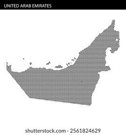 A creative representation of the map of United Arab Emirates using a dotted pattern showcasing the country’s shape and features.