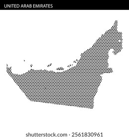 A creative representation of the map of United Arab Emirates using a dotted pattern showcasing the country’s shape and features.