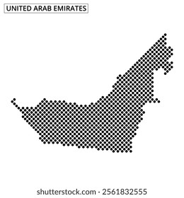 A creative representation of the map of United Arab Emirates using a dotted pattern showcasing the country’s shape and features.