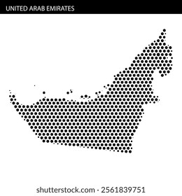 A creative representation of the map of United Arab Emirates using a dotted pattern showcasing the country’s shape and features.