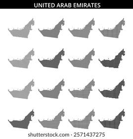 A creative representation of the map of United Arab Emirates using a dotted pattern showcasing the country’s shape and features.