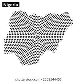 A creative representation of Nigeria using a detailed dot pattern, highlighting its geographical features and outline.