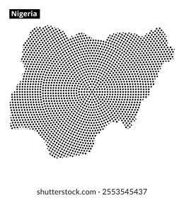 A creative representation of Nigeria using a detailed dot pattern, highlighting its geographical features and outline.