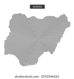 A creative representation of Nigeria using a detailed dot pattern, highlighting its geographical features and outline.