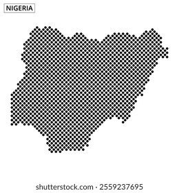 A creative representation of Nigeria using a detailed dot pattern, highlighting its geographical features and outline.