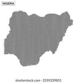 A creative representation of Nigeria using a detailed dot pattern, highlighting its geographical features and outline.