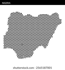 A creative representation of Nigeria using a detailed dot pattern, highlighting its geographical features and outline.