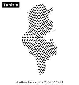 A creative representation of Tunisia with a dotted outline, featuring abstract wavy lines in various colors, adding depth to the design.