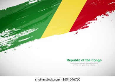 Creative Republic of the congo national flag brush stroke greeting background. National day of Republic of the congo brush flag banner patriotic background.