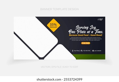Creative restaurant banner template with an attractive layout, high-quality food placeholders, and editable features for promotions.