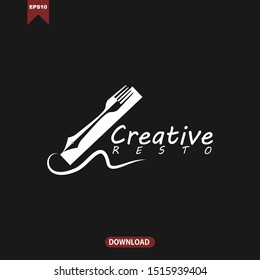 Creative restaurant, cafe, bar logo vector template design. fork, pen simple icon